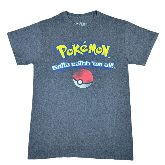 Pokemon Tshirt Mens Sz S Gray Pokeball Retro Graphic Tee Geekcore Crew Neck‎ - Picture 1 of 5